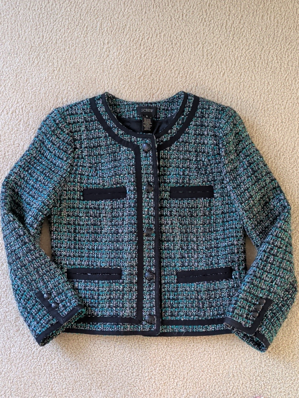 J. Crew Teal and Black Tweed Jacket